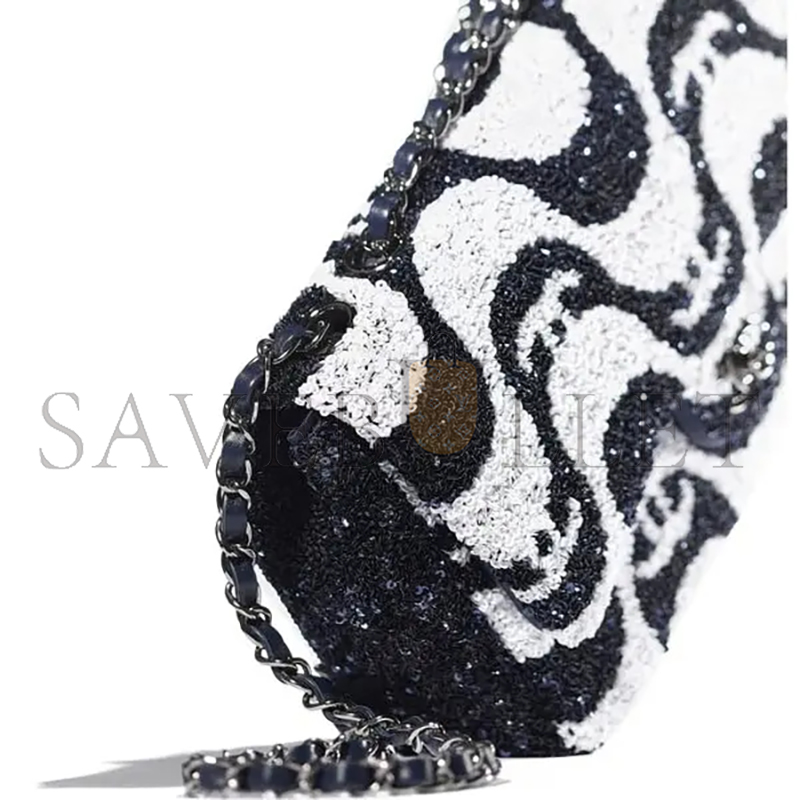 CHANEL SEQUINS WHITE & BLACK FLAP BAG A01112 (25*15*6cm)